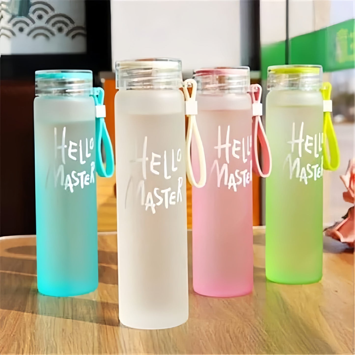 Hello Master gradient water bottle with strap