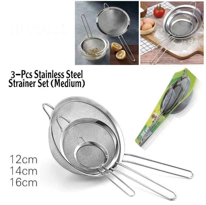 Premium Stainless Steel Mesh Strainer Set (Pack of 3)
