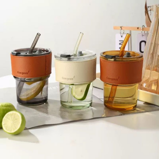 Premium Glass Tumbler with Straw